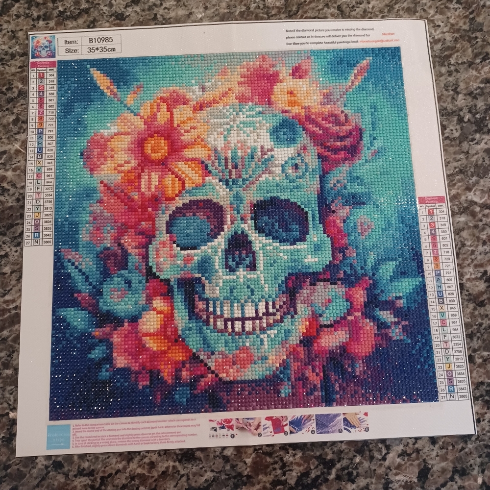Sugar Skull & Flowers Blue 5D Diamond Painting Kit - Picture 6 of 6